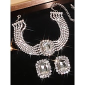 economico Matrimonio ACC-collana girocollo da donna con strass verde smeraldo &amp;set di orecchini, gioielli con cristalli color oro, stile glamour per le feste &amp;eventi serali