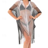 levne Kaftans-Dámské Plavky Přehozy Plavky Třásňový lem Vystřižený prázdniny Oblečení na pláž Tónované Do V Krátké rukávy Plavky