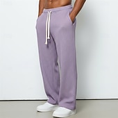 cheap Straight Leg-Men's Waffle Sweatpants Trousers Casual Pants Straight Leg Sweatpants Drawstring Plain Comfort Breathable Full Length Casual Daily Outdoor Vacation Fashion Purple Brown Micro-elastic