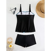 abordables Tankinis-Maillot de bain Tankini femme 2 pièces Shorts Contrôle du ventre Taille haute Slim Dos nu Vacances Plage Vêtements Feuilles V Cou Sans Manches