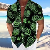 abordables Plantes tropicales-Homme Feuille Plantes Tropicales Lueur néon Chemise hawaïenne Chemise Boutonnée Chemise Aloha Manche Courte Hawaïen Vacances Tenue de plage Été Printemps Col Rabattu Impression 3D chemises à col Bleu