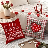 cheap Textured Throw Pillows-Valentine's Day Set Pillow Linen Plaid Print Heart Design Waist Cushion Decorative Throw Pillow Sofa Cover for Living Room Home Decor Bedside Cushion