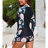 preiswerte One Pieces Rash Guards-Damen Anti UV Shirt Badeanzug mit Blumenmuster Badeanzug Bedruckt Reißverschluss Boyleg Ultraleicht (UL) UV Schutz Elastisch Langarm Bademode Surfen Schnorcheln Frühling