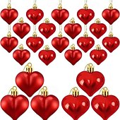 cheap Valentine's Day-24 Pack Valentine's Day Heart Ornaments, Red and Gold Shiny &amp; Matte Finish, Hanging Heart Decorations for Anniversary, Mother's Day, Christmas Tree Decor