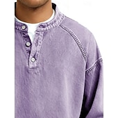 billiga grundläggande t-shirts-SoftFade™ Herrs T Skjorta Henley Skjorta Denim Skjorta 100% Bomull Syra Tvättad Skjorta Tee Topp Lång Ärmd Enkel Vintage Streetwear Avslappnad Färgad Tvättad Raglanärmar Stående Krage Henley Sport