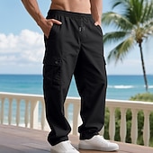 baratos Calças Cargo-Homens Calças Cargo Calças Calças largas Com Cordão Cintura elástica Bolso multi Tecido A Prova de Vento Conforto Diário Ao ar livre Feriado Roupa de rua à moda Preto Verde Tropa