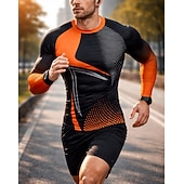 Недорогие Футболки и майки для бега-Муж. Футболка для бега Компрессионная футболка 3D печать Длинный рукав Основной слой Весна Осень Геометрический принт Быстровысыхающий Сжатие видеоизображений Для тренировки Power Flex Влагоотводящие
