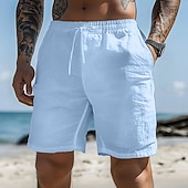 cheap Holiday-Men's Shorts Summer Shorts Beach Shorts Baggy Shorts Drawstring Elastic Waist Straight Leg Plain Comfort Breathable Short Casual Daily Outdoor Vacation Classic Style Black White Inelastic