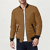 cheap Men's Downs &amp; Parkas-Men's Winter Coat Puffer Jacket Padded Pocket Quilted Polyster Casual Daily Outdoor Regular Fashion Streetwear Thermal Warm Winter Solid Color Blue Dark Grey Wine Black Puffer Jacket