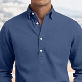 preiswerte Herren Popover Hemden-Herren Hemd Popover-Hemd Durchgeknöpft Hemd Freizeithemd Marineblau Dunkelblau Grau Leicht Blau Langarm Einfach Umlegekragen Lässig Outdoor Knöpfe Bekleidung Neutral Mode Täglich Lässig