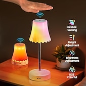 tanie Lampy stołowe-Lampka nocna reagująca na gesty, z regulowanym na wysokość drążkiem, zmieniająca 7 kolorów &amp;Lampa stołowa z 3 trybami RGB i bezdotykowym sterowaniem gestami, bezstopniowo ściemnialna lampka nocna do