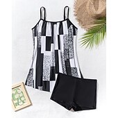 abordables Surfing Tankinis &amp; Bikinis-Women's Ruched Swimsuit Tankini Sets Rash Guard Swimwear Black UPF 50+ Sleeveless - Surfing Beach Swimming Summer