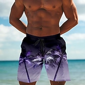  Herr Kokosnötsträd Gradientfärg Tropiska växter Badshorts Boardshorts Medium Midja Streetwear Hawaiisk Semester Sidfickor Mesh foder Elastisk dragsko i midjan Designer Kläder