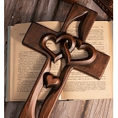 cheap Gifts-Intertwined Hearts Wooden Cross, Romantic Handcrafted Gift, Engravable Design, Perfect for Weddings, Anniversaries, or Special Occasions, Elegant Religious Home Decor