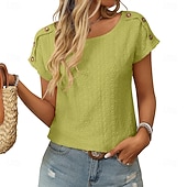 economico T-shirt semplice-Per donna Maglietta T-shirt con ricamo a occhielli Patchwork Traforato Bottoni Classico Casual Manica Corta Manica a pipistrello Girocollo Top Regolari Quotidiano Weekend Nero Bianco Verde chiaro