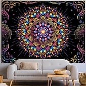 halpa Blacklight -kuvakudokset-mustavaloinen mandala-gobeliini, uv-reaktiivinen psykedeelinen neongobeliini, hippi-intialainen boheemi seinävaate, esteettiset kukkakuvioiset seinävaatteet makuuhuoneeseen