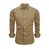 economico camicia da uomo con bottoni-Per uomo Camicia Camicia Estiva Camicia casual Camicia da Spiaggia Camicia con Bottoni Marrone Scuro Nero Rosso Blu scuro Grigio Manica Lunga Plaid Bavero Casuale Quotidiano Abbigliamento Moda Casual