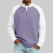 abordables T-shirt en tricot gaufré-Homme Tee-shirt Gaufre T-shirt avec fermeture éclair 1/4 manche longue Col montant Automne &amp; Hiver Automne Printemps &amp; Automne Bloc de Couleur Texturé Mode Occasionnel Boutons Pur Occasionnel Formel