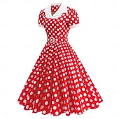 お買い得  ドレス-1950年代風 レトリ／ヴィンテージ ロカビリー 正午 スイングドレス フレアワンピース 半袖 水玉 フィット＆フレア 仮装 女性用 カーニバル バレンタイン・デー カジュアル 同窓会 レトロテーマパーティー 成人 ドレス 春夏
