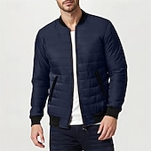 cheap Men's Downs &amp; Parkas-Men's Winter Coat Puffer Jacket Padded Pocket Quilted Polyster Casual Daily Outdoor Regular Fashion Streetwear Thermal Warm Winter Solid Color Blue Dark Grey Wine Black Puffer Jacket