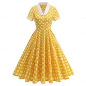 olcso Ruhák-1950-es Retró Rockabilly Déli Swing ruha Flare ruha Rövid ujjú Pöttyös Karcsúsított Jelmez Női Farsang Valentin nap Hétköznapi Hazaérkezés Retro témájú buli Felnőttek Ruha Tavaszi nyár