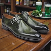 Χαμηλού Κόστους Ανδρικά υποδήματα-Ανδρικά πράσινα παπούτσια με λουράκια μοναχού και λεπτομέρειες brogue, κομψά επίσημα υποδήματα για γάμους, επαγγελματικά πάρτι και εμφανίσεις για την ημέρα του Αγίου Πατρικίου