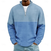 tanie Wzór geometryczny-Męskie Kolorowy blok Prążki Bluzy Moda Codzienny Klasyczny Kołnierz stawiany Quarter Zip Dom Na zewnątrz Biuro Praca Niebieski Jasnofioletowy Brązowy Zielony Szary Zapiąć na zamek błyskawiczny Jesie
