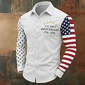  Per uomo 4 luglio, 250° anniversario degli Stati Uniti Bandiera degli Stati Uniti Patriottico Camicia Camicia con Bottoni Manica Lunga Vintage Retrò Ferie Casual Quotidiano Primavera Autunno Collo