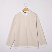 cheap Waffle Knit Tee-Men's Waffle T-shirt T Shirt Long Sleeve Half Zip Fall Fall &amp; Winter Solid Color Traditional / Vintage Casual Color Block Zipper Pocket Casual Home Outdoor Light Blue Black Green Top Tee for Men