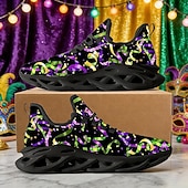 cheap Women's Shoes-Women's Mardi Gras Confetti Print Lace-Up Athletic Sneakers - Cushioned Comfort Festive Shoes for Carnival Parades, Street Celebrations, Daily Errands &amp; Summer Outdoor Activities