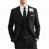 preiswerte Hochzeitsanzüge-Herren Trauzeugen Anzüge Strandhochzeit Frühlingshochzeit Schwarz Burgunderrot Frühling &amp; Sommer Anzug Gekerbtes Revers Party Geschäftlich Einfarbig Schmale Passform 3-teilig Einreihige