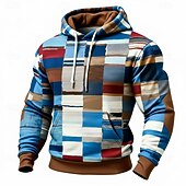 preiswerte Geometrisches Muster-Herren Geometrisch Karomuster Kapuzensweatshirt Pullover Mode Täglich Langarm Rundhalsausschnitt Heim Streetwear Party Blau Braun Grün Khaki Kordelzug Herbst Winter Designer S M L XL XXL XXXL