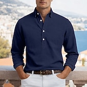preiswerte Herren Popover Hemden-Herren Hemd Popover-Hemd Durchgeknöpft Hemd Freizeithemd Marineblau Dunkelblau Grau Leicht Blau Langarm Einfach Umlegekragen Lässig Outdoor Knöpfe Bekleidung Neutral Mode Täglich Lässig