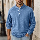 abordables camisetas basicas-Camiseta SoftFade™ para hombres camiseta Henley 100% algodón camisa de lavado ácido camiseta camiseta de manga larga cuello de pie Henley primavera otoño simple vintage moda callejera casual teñida