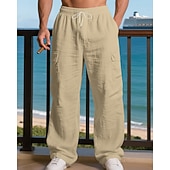 halpa Loma-Miesten Pellavahousut Housut Kesähousut Roikkuvat housut Rantahousut Kurenauha Joustava vyötärö Yhtenäinen väri Mukavuus Hengittävä Päivittäin ulko- Hiekkaranta Loma Muoti Musta Valkoinen