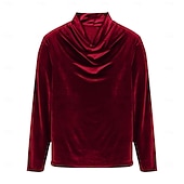 Недорогие основные футболки-Муж. Футболка Длинный рукав Вырез под горло Осень Наступила зима Все сезоны Сплошной цвет Традиционный / винтаж На каждый день Рюши Повседневные Дом на открытом воздухе Винный Черный Белый