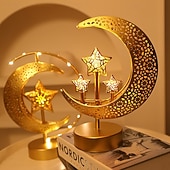 olcso Ramadan dekorációs fények-ramadan eid vas fém díszlámpa csillag hold beltéri hálószoba hangulatvilágítás aaa elem 29 * 21cm