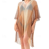 levne Kaftans-Dámské Plavky Přehozy Plavky Třásňový lem Vystřižený prázdniny Oblečení na pláž Tónované Do V Krátké rukávy Plavky