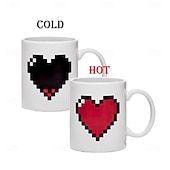abordables Tazas-Taza de corazón de píxeles que se transforma, taza de amor, regalo de San Valentín, taza que cambia de color y reacciona al calor: regalo divertido para café, chocolate caliente, &amp;bebidas calientes