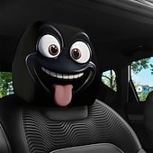 cheap Slipcovers-2pcs Cartoon Big-Eyed Face Printed Car Headrest Covers, Interior Decoration, Universal Fit, Washable, Easy to Install, Suitable for Long Trips Or Road Trips, Perfect Quirky Car Decoration