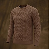 abordables suéter de los hombres-Suéter irlandés para hombre, suéter de punto, suéter de punto con cable acanalado, tops regulares, de punto, liso, cuello redondo, vintage, para mantener el calor, ropa de uso diario, ropa para salir, prendas de vestir, otoño e invierno