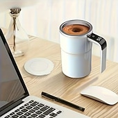 billige Kaffetilbehør-Elektrisk kaffekrus med LED-temperaturdisplay - betjening med ett trykk, 304 rustfritt stål, egnet for blanding av kaffe, melk, te og blandede drikker, ideell for kontor, hjem &amp;utendørs reisebruk