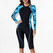  Жен. Рашгард Купальный костюм Один Пис Графика Пэчворк УФ-защита Эластичность Длинный рукав Купальники Серфинг Дайвинг Для погружения с трубкой Лето