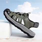 economico sandali da esterno-sandali sportivi beige da uomo: design comodo con rete traspirante, vestibilità regolabile per la spiaggia, le passeggiate e l'estate