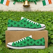 halpa Naisten kengät-naisten Pyhän Patrickin päivän lenkkarit apilanlehden kukkakuviolla – mukavat nauhalliset kangaskengät paraateihin, festivaaleille ja vapaa-aikaan