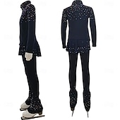 preiswerte Eiskunstlauf Trainingsoutfit-Eiskunstlaufjacke mit Hose, Damen- und Mädchen-Eiskunstlaufbekleidung, blau, dehnbar, Trainings- und Wettkampfbekleidung, wärmend, mit Kristall-/Strasssteinen, langärmlig, Eiskunstlauf