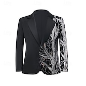 cheap Ring Bearer Suits &amp; Outfits-Kids Boys' Blazer Outerwear Sequin Tree Long Sleeve Pocket Buttons Coat Party Fashion Streetwear Cool Blue Red Purple Spring Fall 4-12 Years
