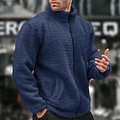 preiswerte Herrenjacken &amp; Herrenmäntel-Herren Wintermantel Teddymantel Freizeitjacke Lässig Täglich Thermowarm Tasche Vollreißverschluss Herbst Winter Einfach Streetwear Täglich Stehkragen Regulär Blau Schwarz Marineblau Braun Khaki Jacken