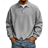 preiswerte Klassisches Poloshirt für Herren-Herren Polo Poloshirts Lässig Straße Revers Langarm Basic Modern Einfach Knöpfe Frühling Herbst Normale Passform Blau Schwarz Weiß Hellgrün Rote Marineblau Polo