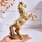 billige Statuer-gyllen hoppende hest i harpiks, håndmalt skrivebordspynt, hjemmedekorasjon av månenyttår, festdekorasjon, hestestatue som gave til festlig feiring